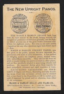 VICTORIAN TRADE CARD Mason & Hamlin Pianos Organs