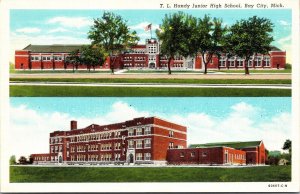 Vtg Bay City Michigan MI T. L. Handy Junior High School 1930s View Postcard