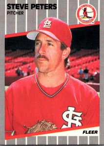 1989 Fleer Baseball Card Steve Peters Pitcher St Louis Cardinals sun0688