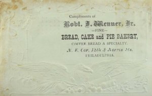 1870's Embossed Robt. D. Menner Jr. Bakery Patriotic Eagle Cannon Flag &O