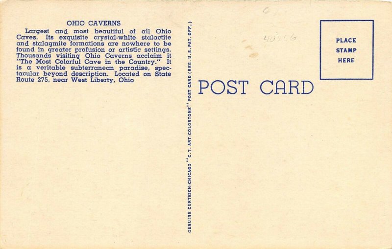 West Liberty Ohio 1940s Postcard Shelter Pavilion Ohio Caverns 