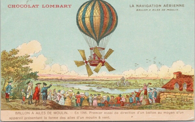 Chocolat Lombart Advertising La Navigation Aérienne Hot Air Balloon Postcard E75