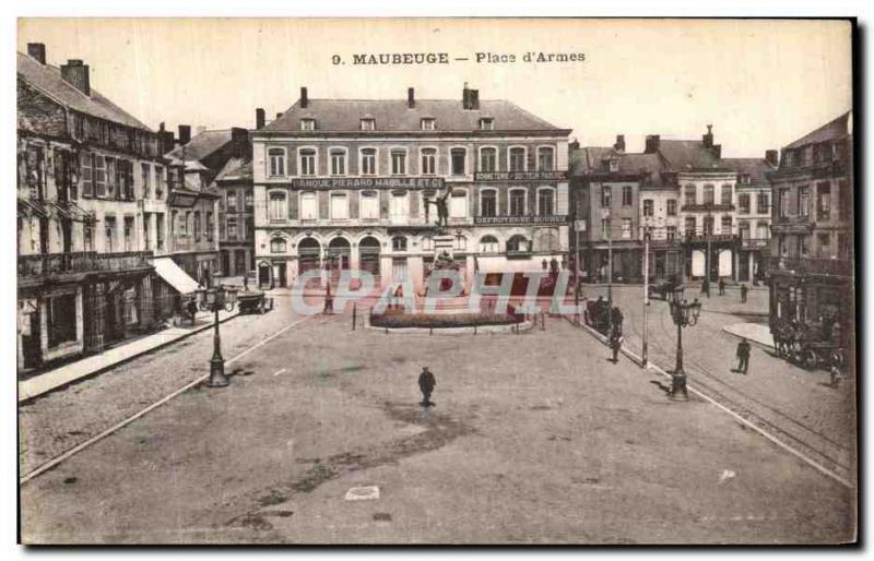 Old Postcard Maubeuge Place d'Armes Pierard Bank Mabille