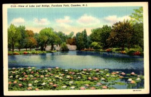 New Jersey CAMDEN View of Lake and Bridge, Farnham Park ~ Linen