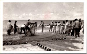 RPPC Fishing, Hukilau Nets, Hawaiian Islands Vintage Postcard V76