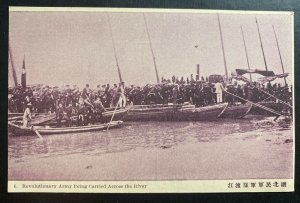 Mint China RPPC Postcard Revolutionary Army Being Carried Across River