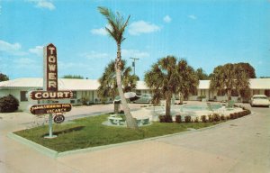 Tower Court Motel Sarasota FL Vintage Chrome Postcard Swimming Pool Palms