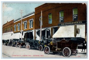 1910 Ludington St. Looking East Classic Cars Escanaba Michigan Vintage Postcard