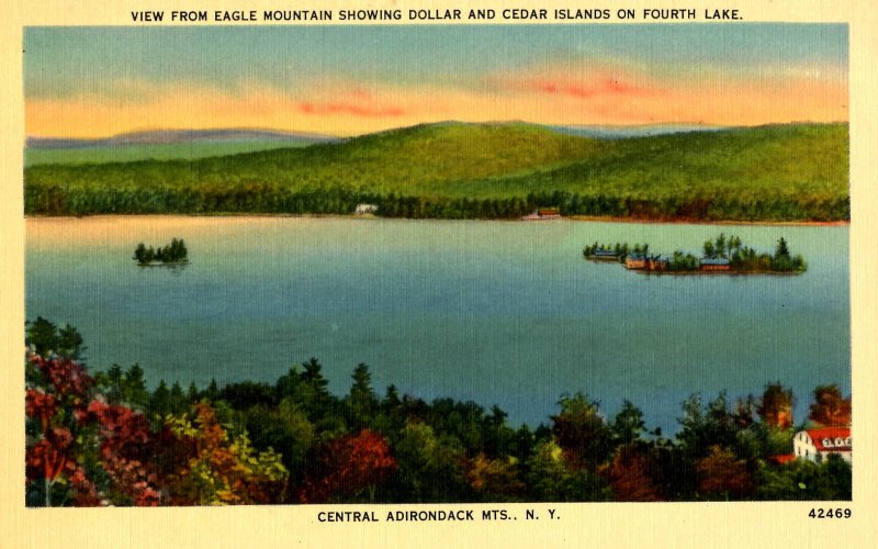 NY - Adirondacks, Fourth Lake. Dollar & Cedar Islands