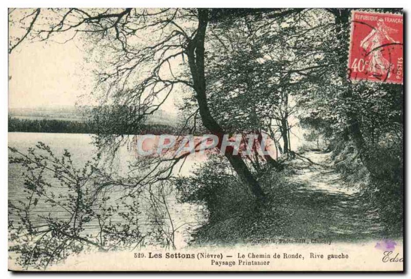 Old Postcard Les Settons The walkway Left Bank Spring Landscape