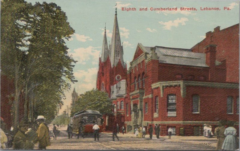 Postcard Eighth and Cumberland Streets Lebanon PA