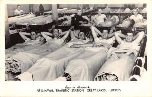 Great Lakes Illinois Naval Training Center Hammocks Real Photo Postcard K79610