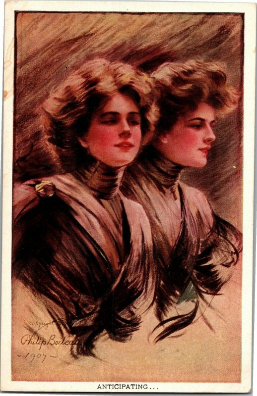 Beautiful Ladies, Anticipating Artist Philip Boileau Vintage Postcard A04