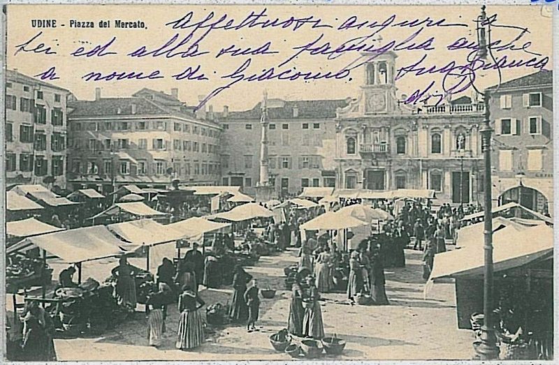 UDINE city vintage postcard - 1908 market-