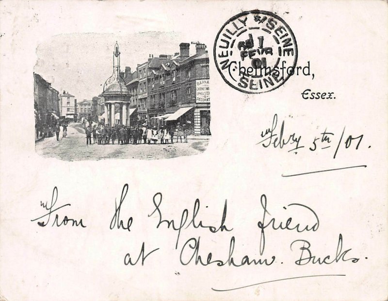 Chelmsford, England, Postcard Used in 1907, sent to France, Postage Due Marking