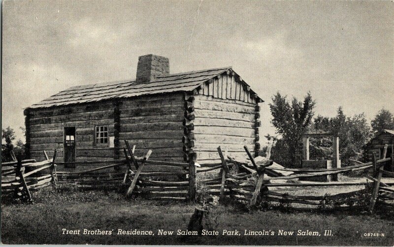 Trent Brothers Residence New Salem State Park Lincoln’s Ill Cabin Vtg Postcard 