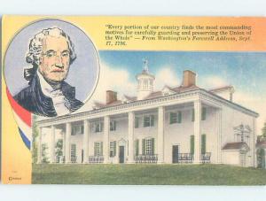 Linen BUILDING Patriotic - Picture Of George Washington With Mount Vernon G1020