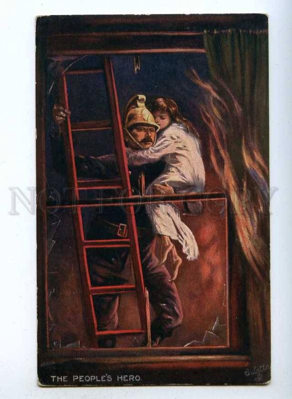 189471 Firefighter in Fire HERO by WALKER Vintage TUCK #9306