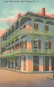 Vintage Postcard Lacework Iron Balcony Corner Royal & St. Peter Louisiana L.A.