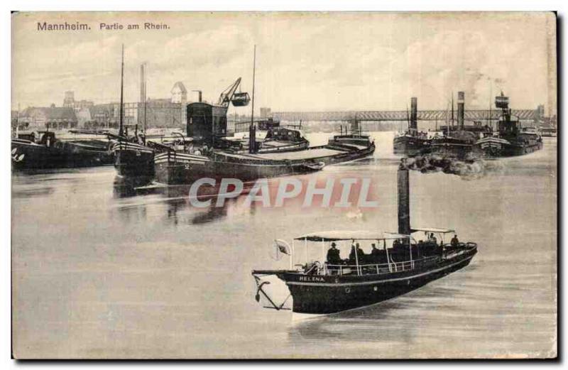 Old Postcard Mannheim Partie am Rhiein (boat) Helena