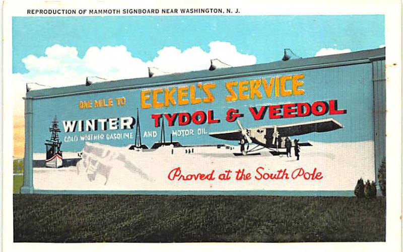 Washington NJ Billboard Tydol Veedol Motor Oil Airplane South Pole Postcard