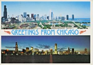 Greetings From Chicago Illinois IL Sinclair Lewis Stamp Multiview Postcard D24