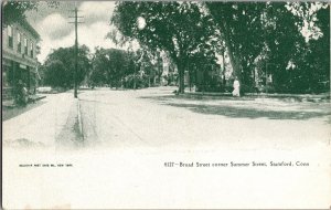 Broad Street & Summer St, Stamford CT Undivided Back Vintage Postcard P51