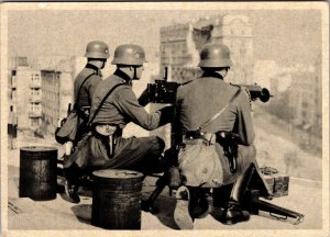 1939 Mint Germany WW2 RPPC Postcard Waffen SS Machine Gun in Warsaw
