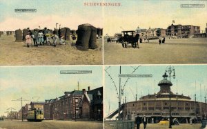 Netherlands Scheveningen Multiview Tram Beach Kurhaus Vintage Postcard 07.53