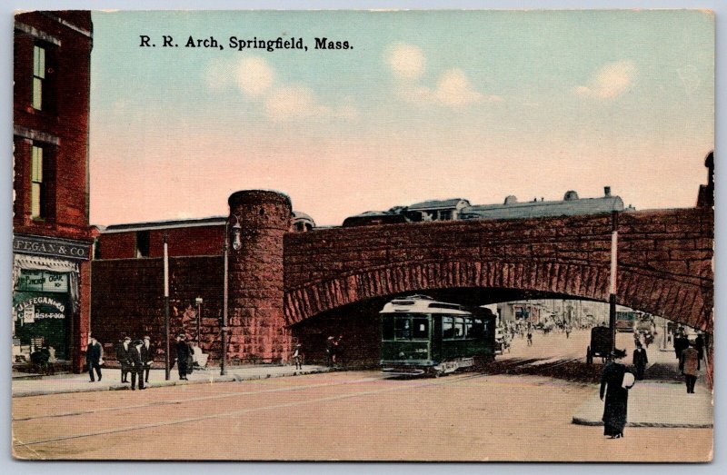K29/ Springfield Massachusetts Postcard c1910 Railroad Arch Trolley 150