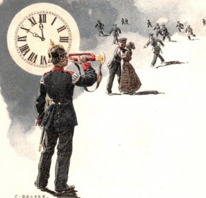 WWI German Soldier Clock Dancing Curfew Postcard