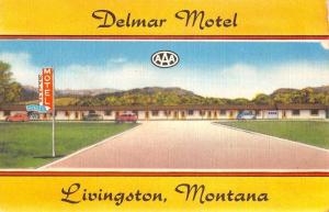 Livingston Montana Delmar Motel Street View Linen Antique Postcard K16862