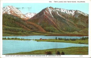 Postcard Colorado Twin Lakes & Twin Peaks Headwaters of Arkansas River 1928 V207