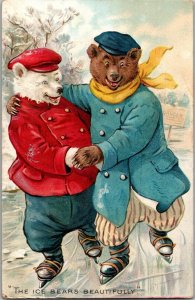 Postcard The Little Bears Ice Skating Anthropomorphic Tuck Advertising Back KJ7