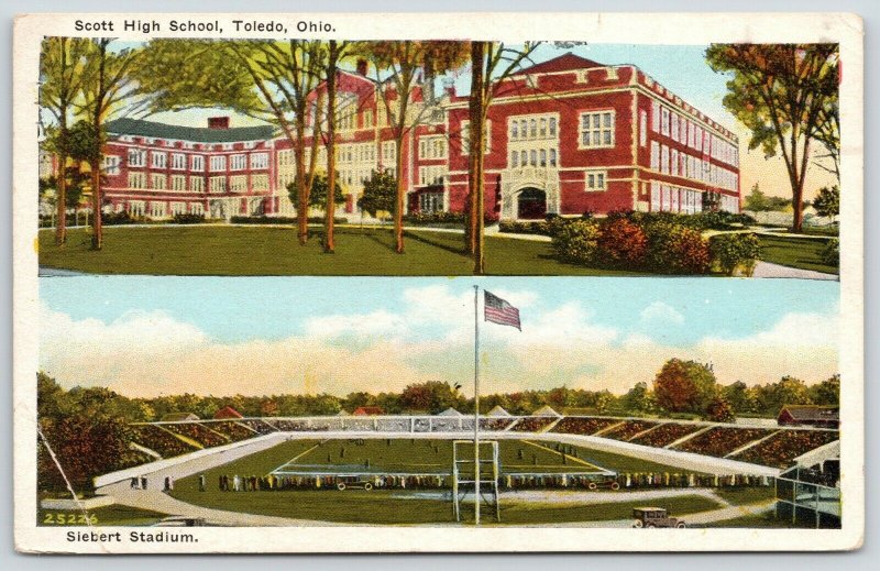 Toledo Ohio~Scott High School~Siebert Football Stadium~Game Day~1929 Postcard 