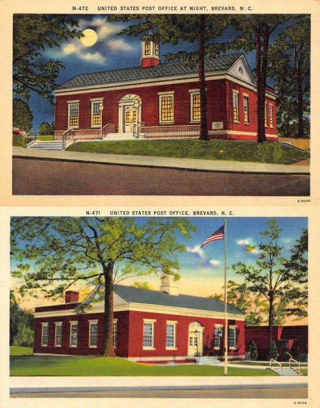 BREVARD NC North Carolina POST OFFICE Day & NightFull Moon 2 c1940s Postcards