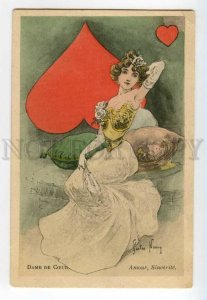 492201 Gaston NOURY Dame de Coeur Lady Queen Hearts Playing Card postcard