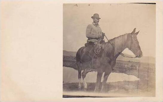 Man Riding Horse Real Photo RPPC