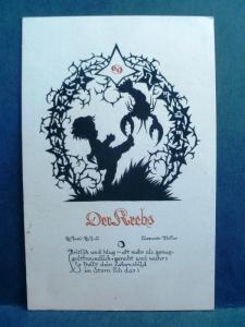 Postcard Silhouette German Zodiac Sign Cancer Lobster Pinching Cherubs Toe