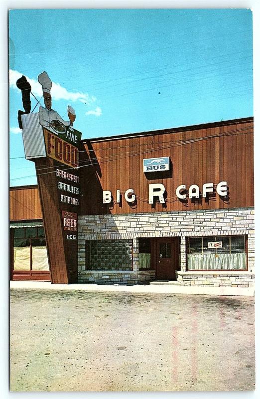 Postcard MI Powers Big R Cafe Beer to Go Greyhound Bus Stop R27