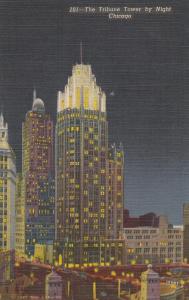 Chicago IL, Illinois - Tribune Building at Night - Linen