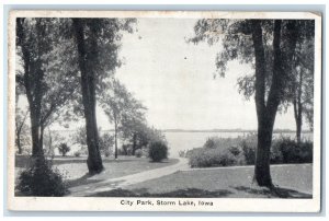 1933 City Park Trees Grass Field River Storm Lake Iowa Vintage Antique Postcard 