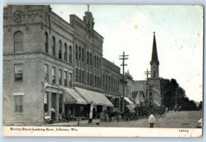 Jefferson Wisconsin WI Postcard Racine Street Looking East Building Horse 1917