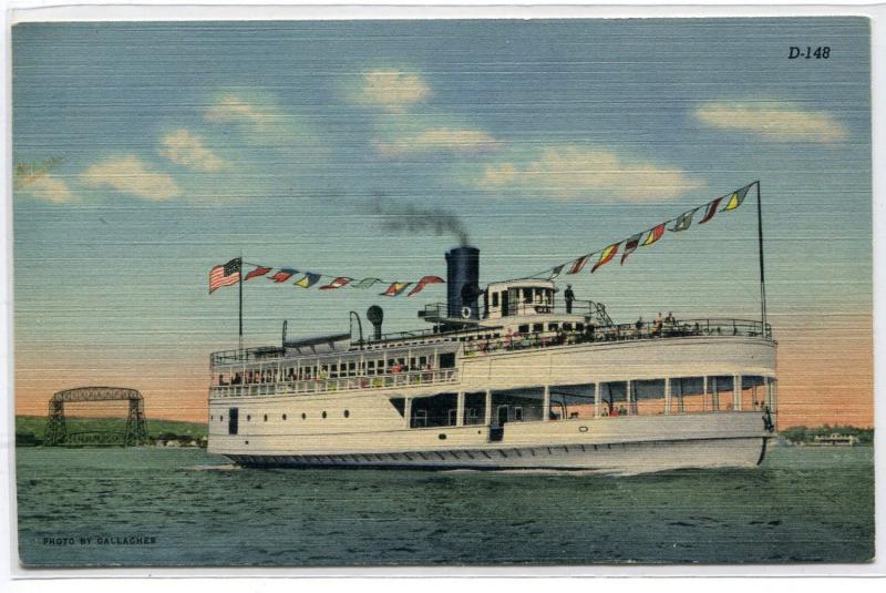 Steamer SS Wayne Duluth Superior Harbor Minnesota Wisconsin 1940s linen postcard