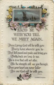 British friendship flowers greetings postcard God be with you sailing vessel