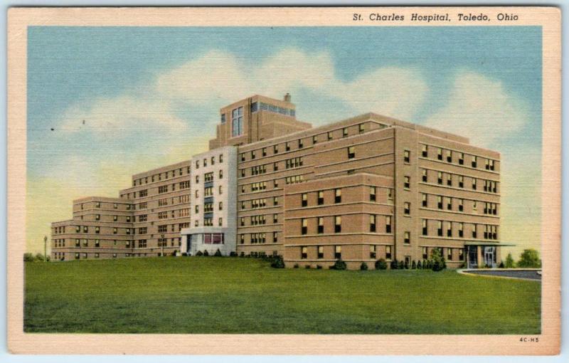 TOLEDO, Ohio  OH    ST. CHARLES HOSPITAL   ca 1940s Linen  Postcard 