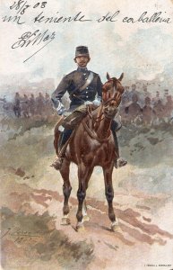 Spanish Army Uniform. Liutenant on horsebackOld vintage Spanish, artist signed