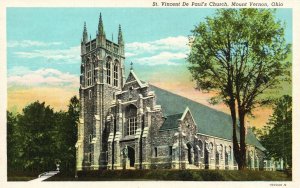 Vintage Postcard 1930's St. Vincent De Paul's Church Mount Vernon Ohio OH