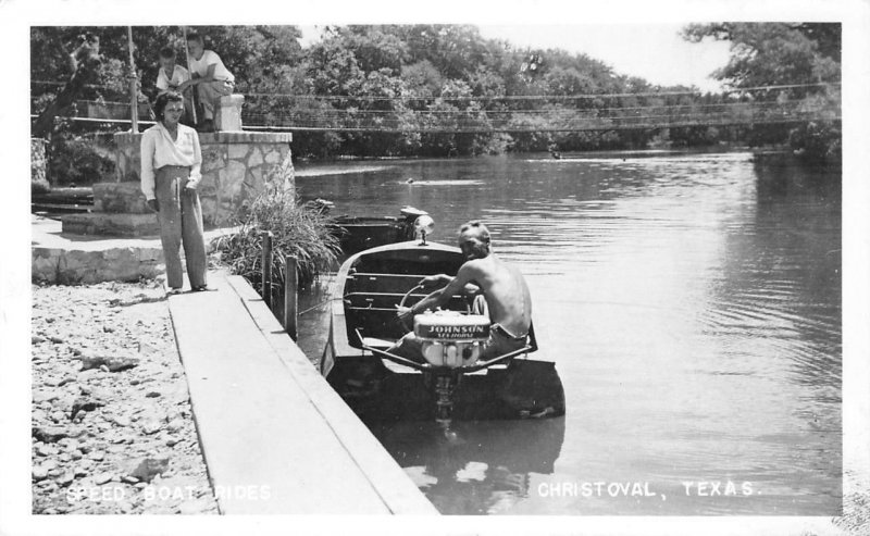 RPPC Speed Boat Rides, Christoval, Texas Johnson Seahorse Vintage Photo Postcard