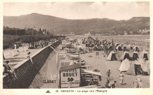 Vintage Postcard 1920's La Plage Vers I'Espagne Hendaye France FR